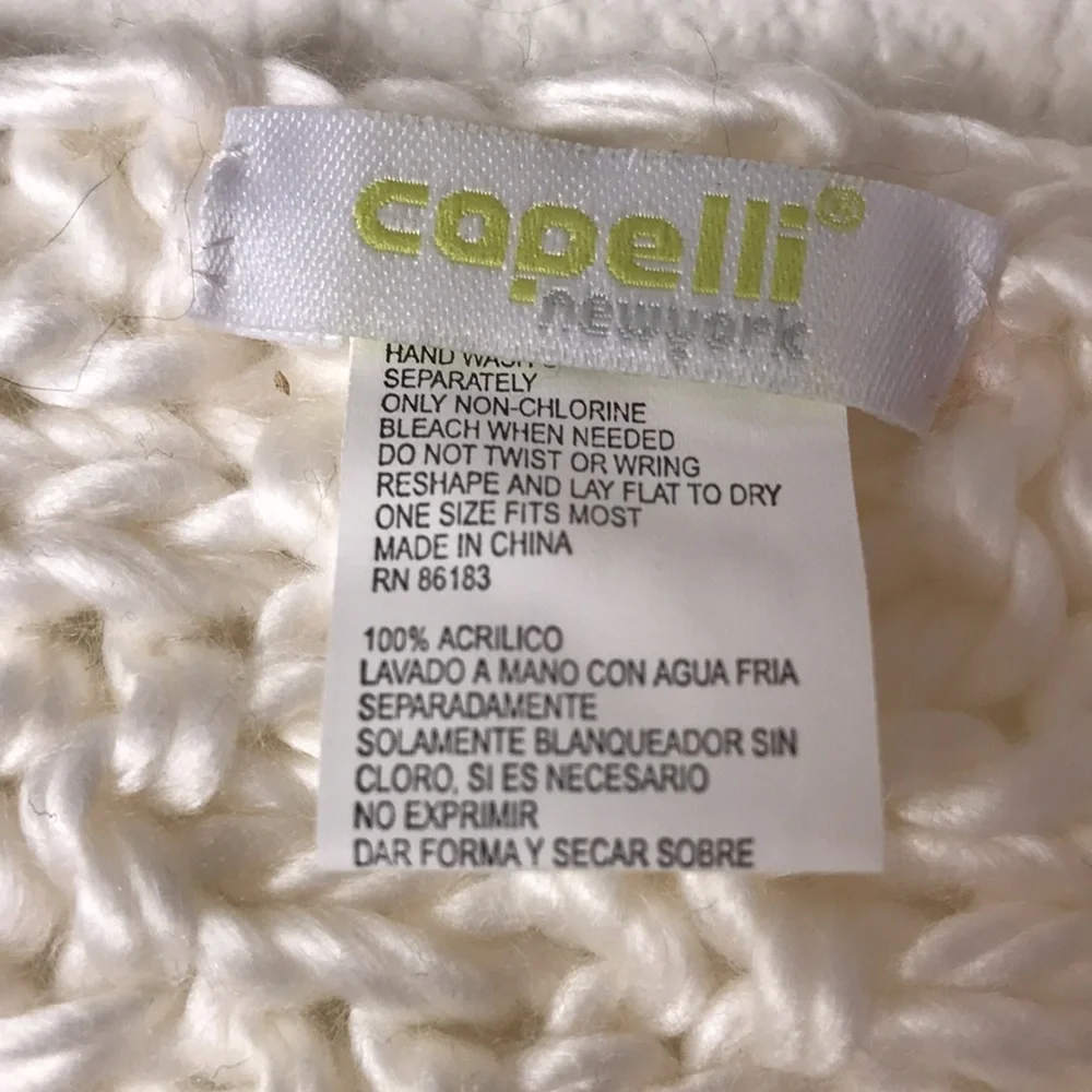 Capelli New York Crocheted Off White Soft Acrylic Winter Scarf with Fringe